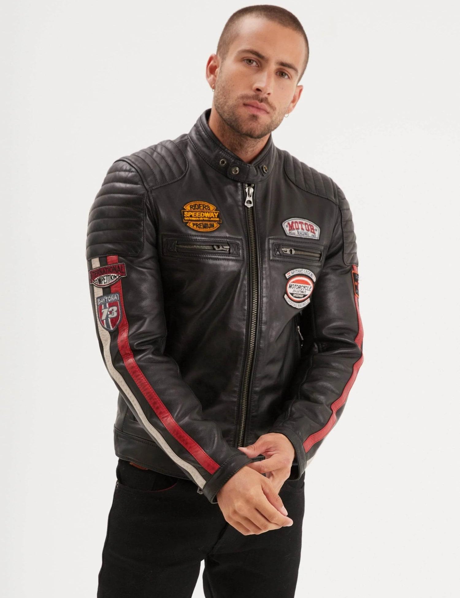 DAYTONA 73 Giacca uomo in pelle nera Gasly Black 