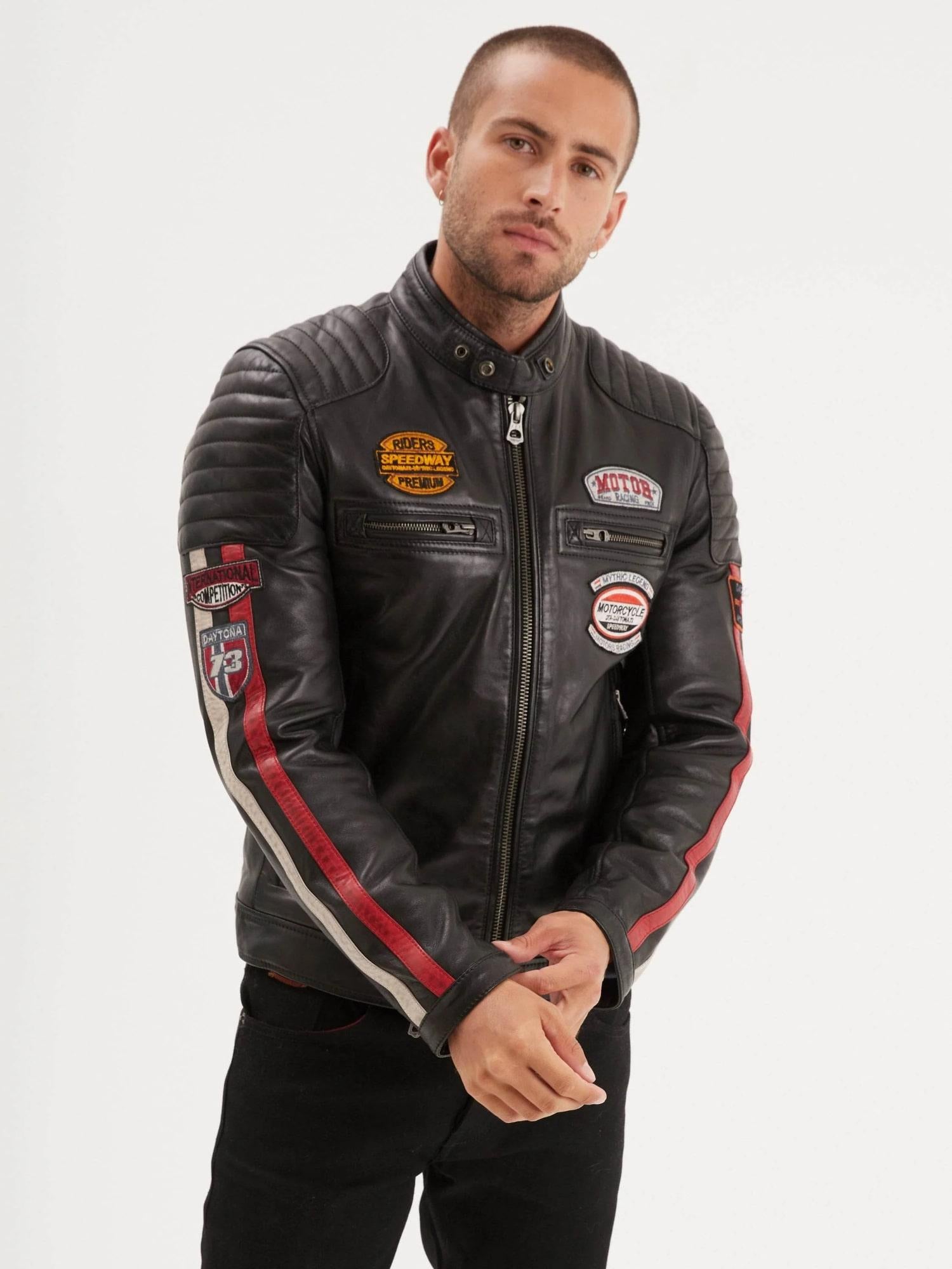 DAYTONA 73 Giacca uomo in pelle nera Gasly Black 