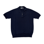 MASQ Maglia unisex blu con zip in seta e cotone manica corta 