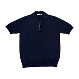 MASQ Maglia unisex blu con zip in seta e cotone manica corta 