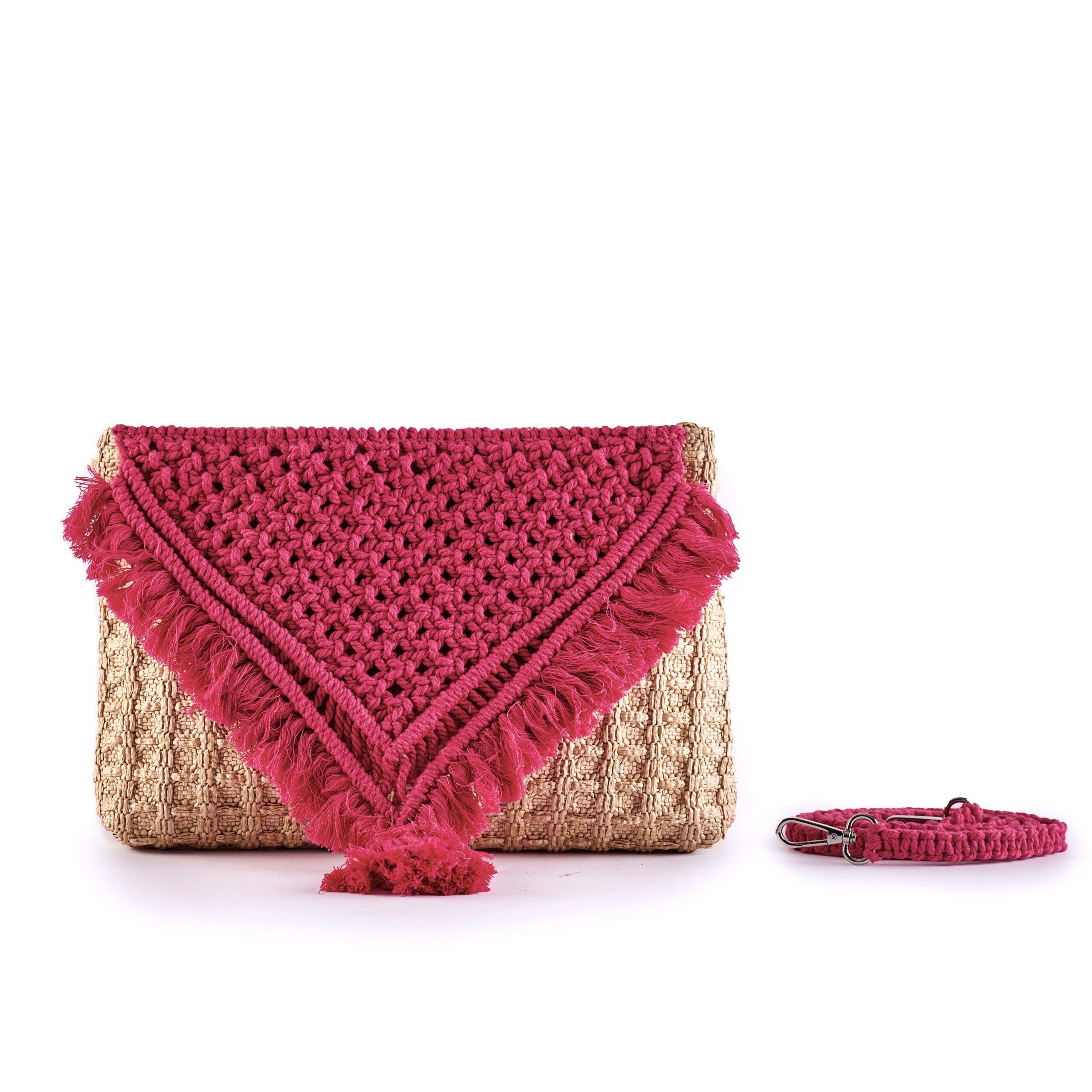 VIAMAIL BAG Pochette donna Ivissa in rafia con ricamo a mano 