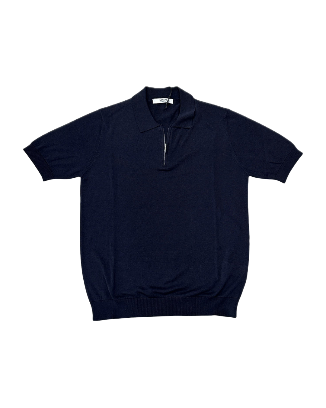 MASQ Maglia unisex blu con zip in seta e cotone manica corta 
