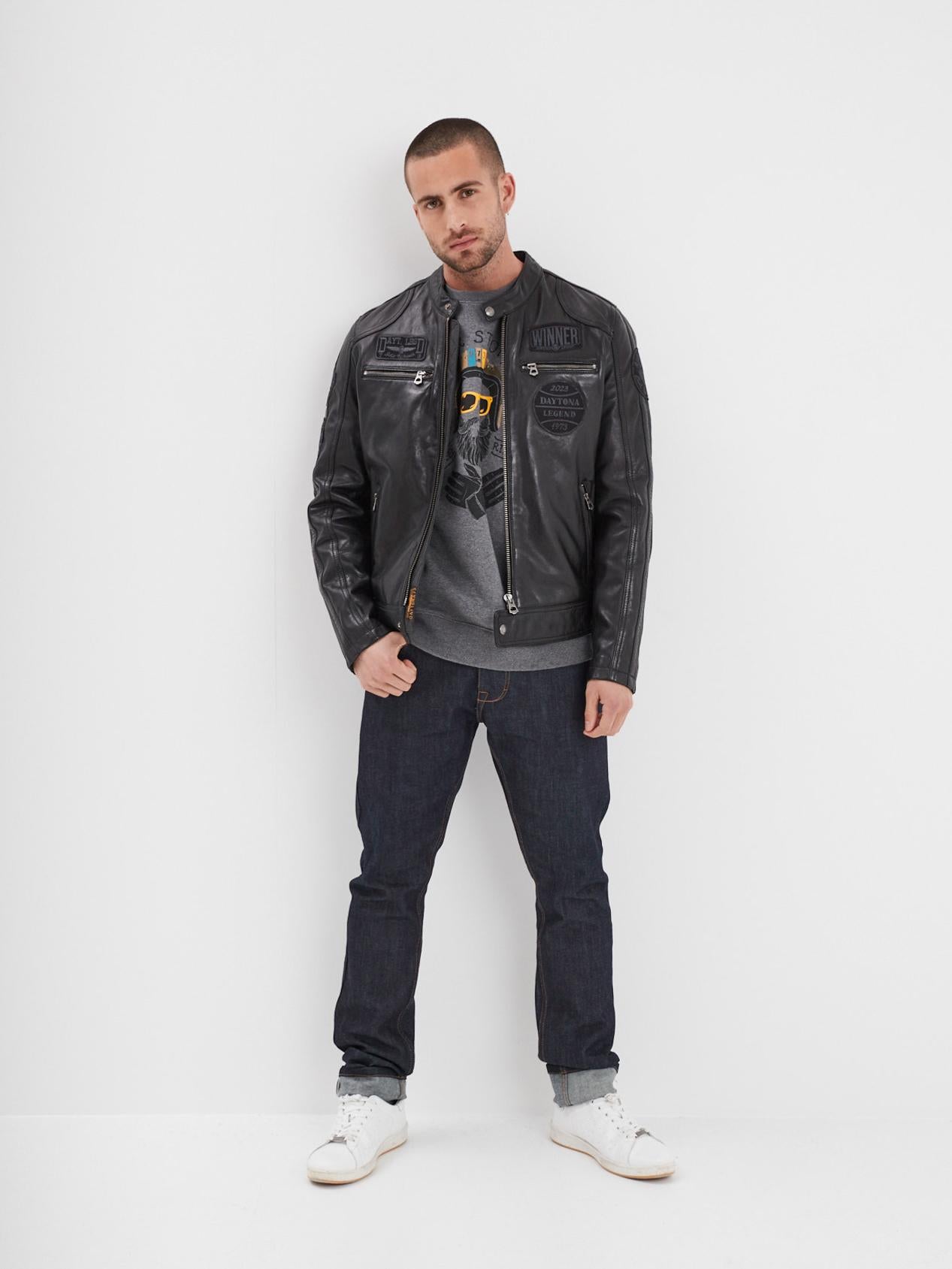 DAYTONA 73 Giacca in pelle nera uomo Wartburg 