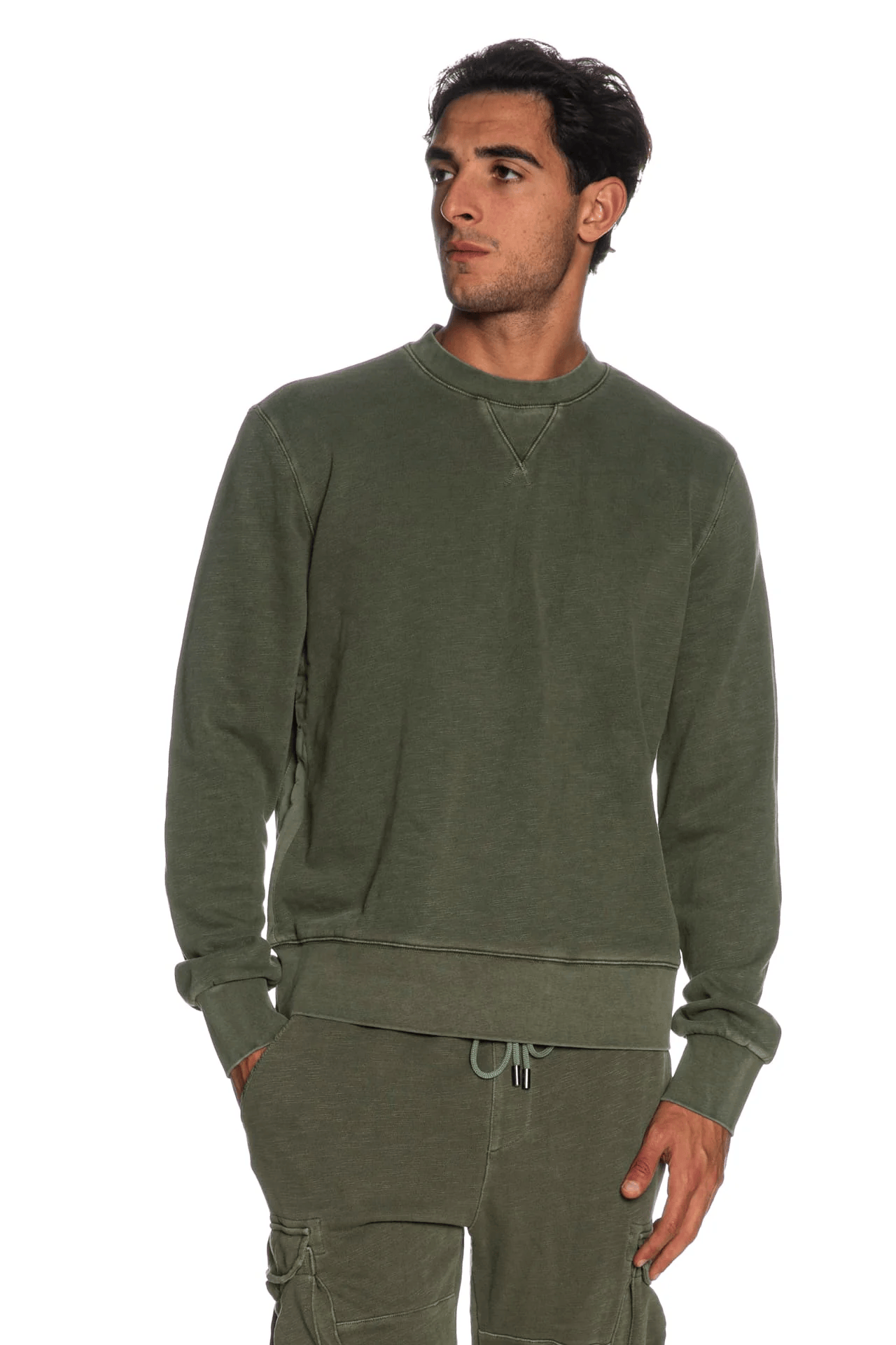 KEELING Felpa unisex in cotone Olive Sabah Crew girocollo 