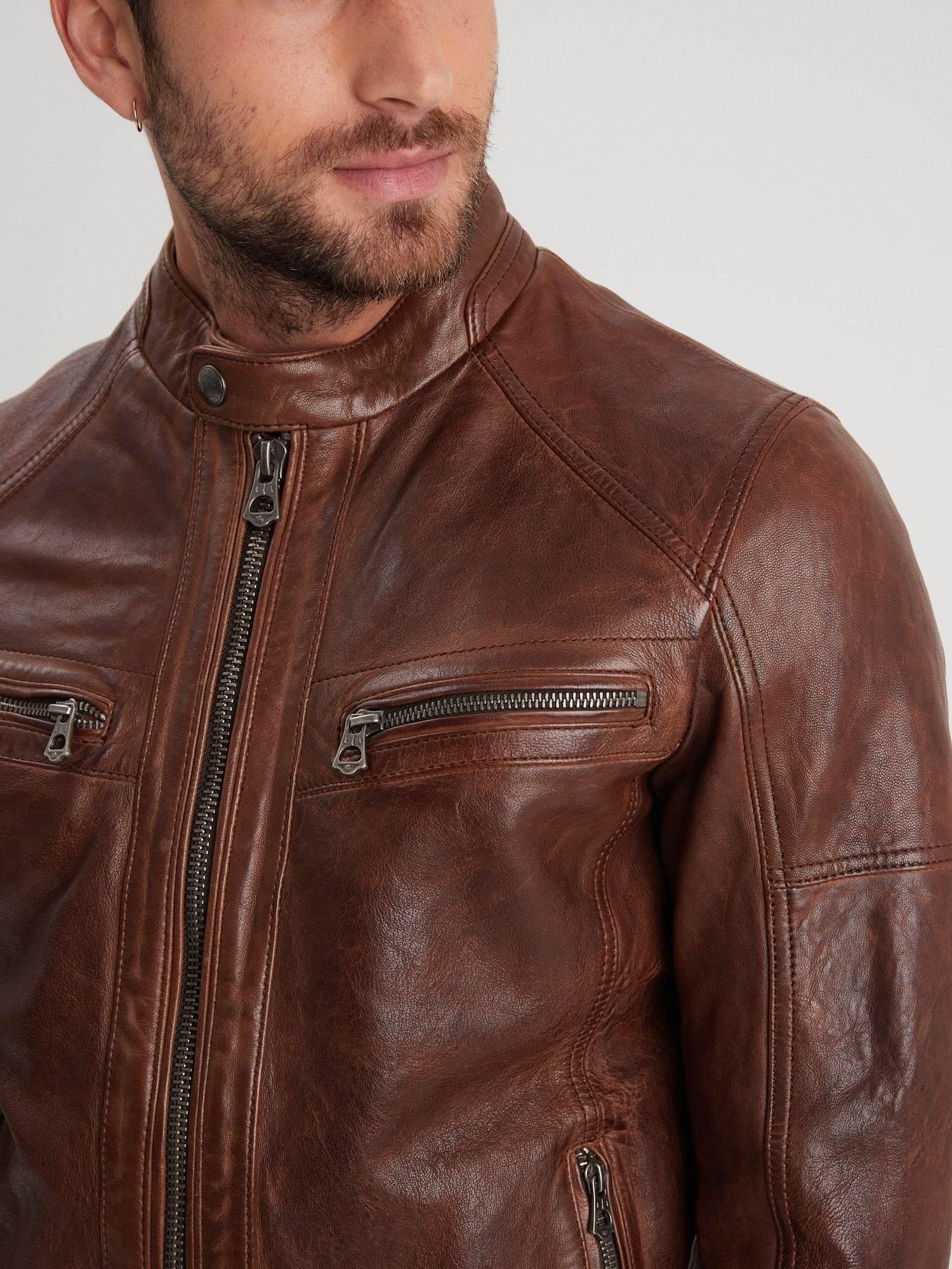 DAYTONA 73 Giacca uomo in pelle dark cognac Bishop 