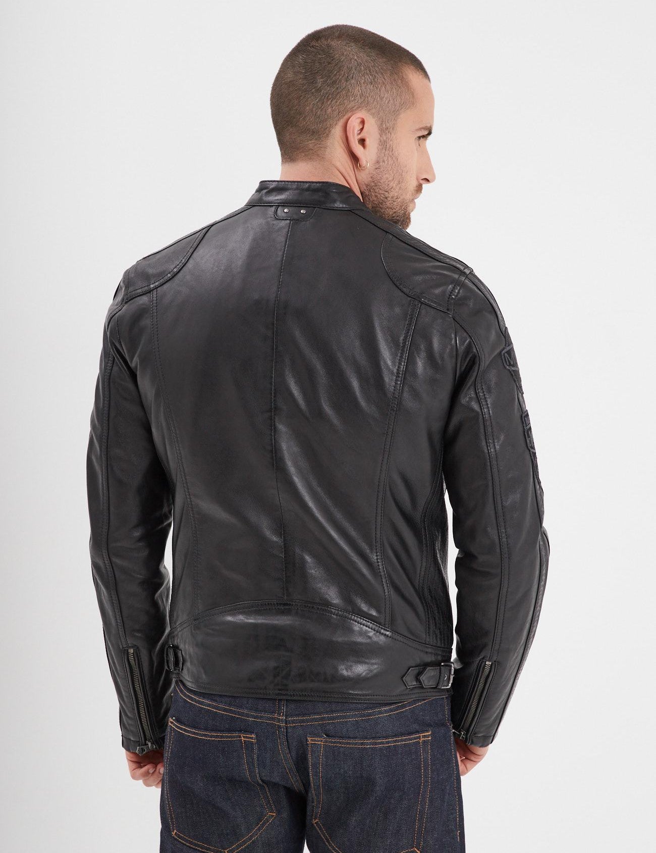 DAYTONA 73 Giacca in pelle nera uomo Wartburg 