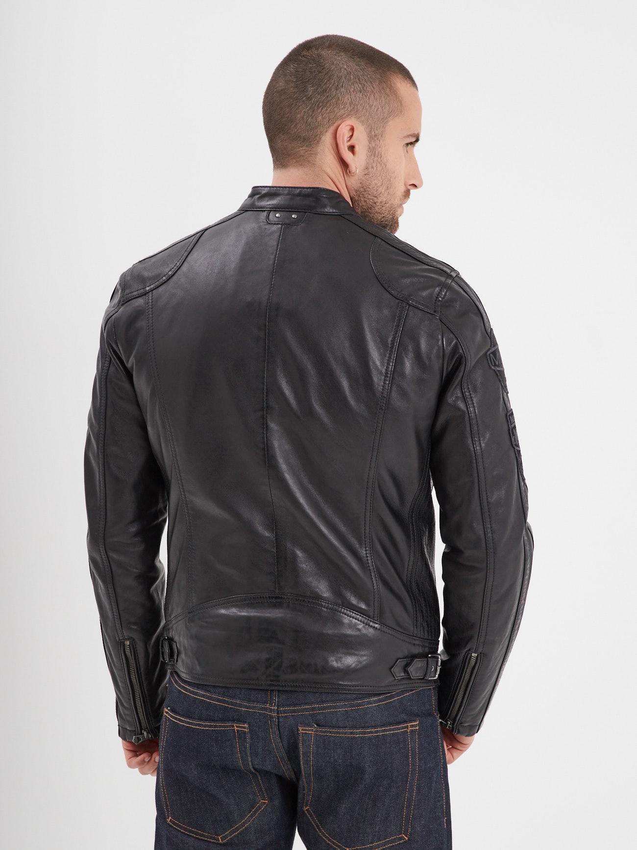 DAYTONA 73 Giacca in pelle nera uomo Wartburg 