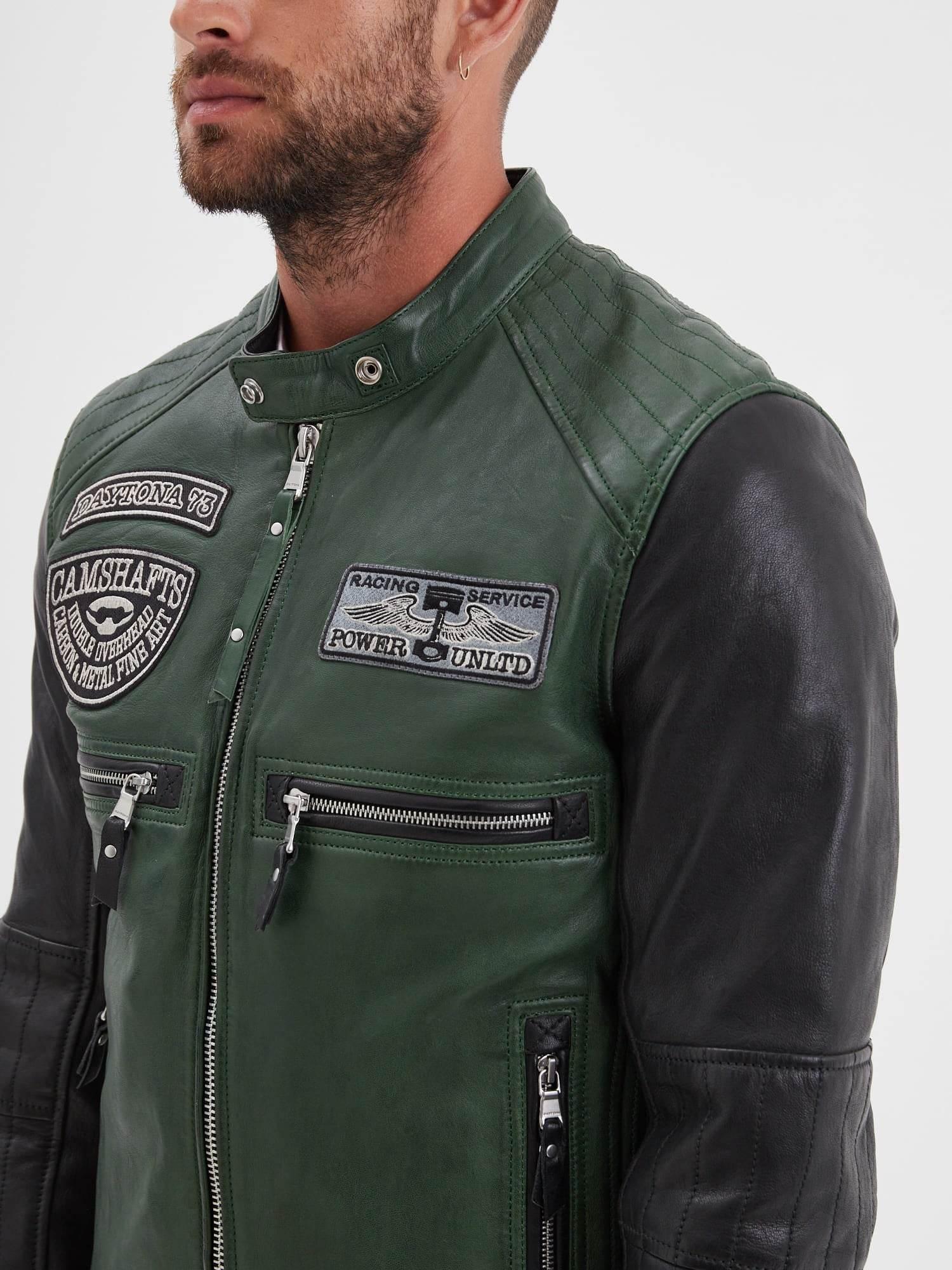 DAYTONA 73 Giacca in pelle verde uomo Roscoda 
