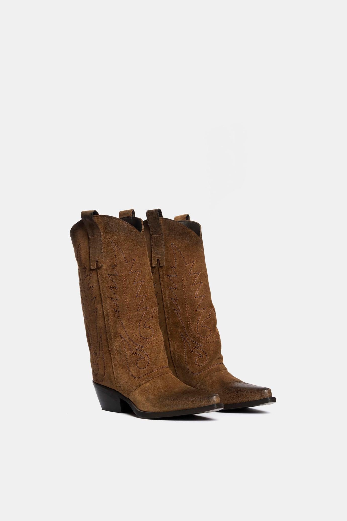 METISSE Stivali Texani in Camoscio Taupe 