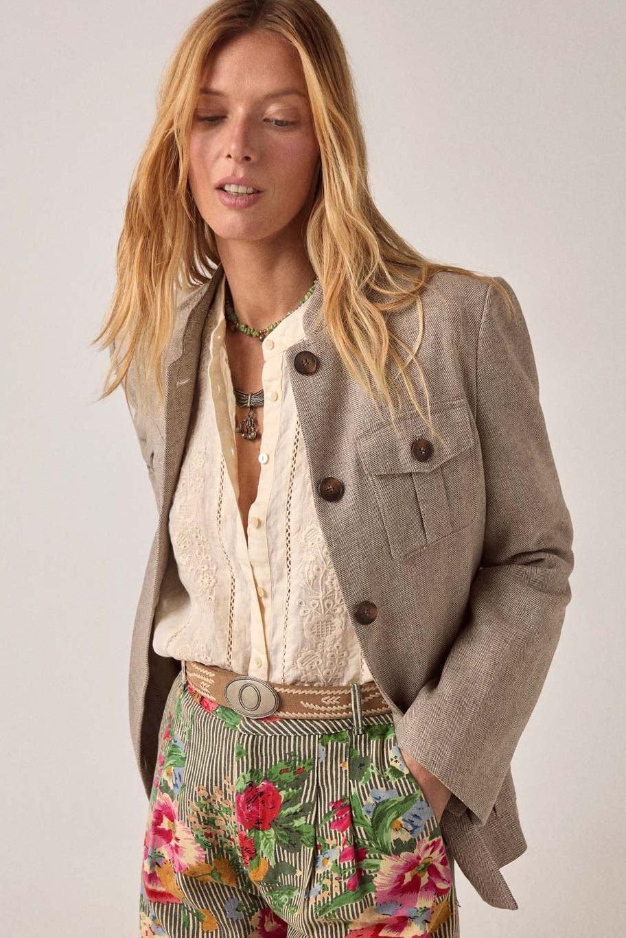MAISON HOTEL Blusa donna Virginia in cotone e lino ricamata 