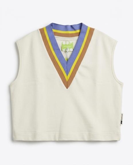 OOF WEAR Gilet donna tennis in cotone con scollo V panna 