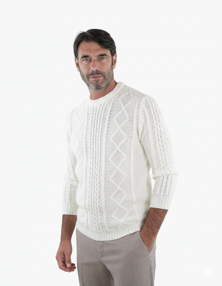 RAKKI Maglione girocollo bianco uomo The King of Cool 