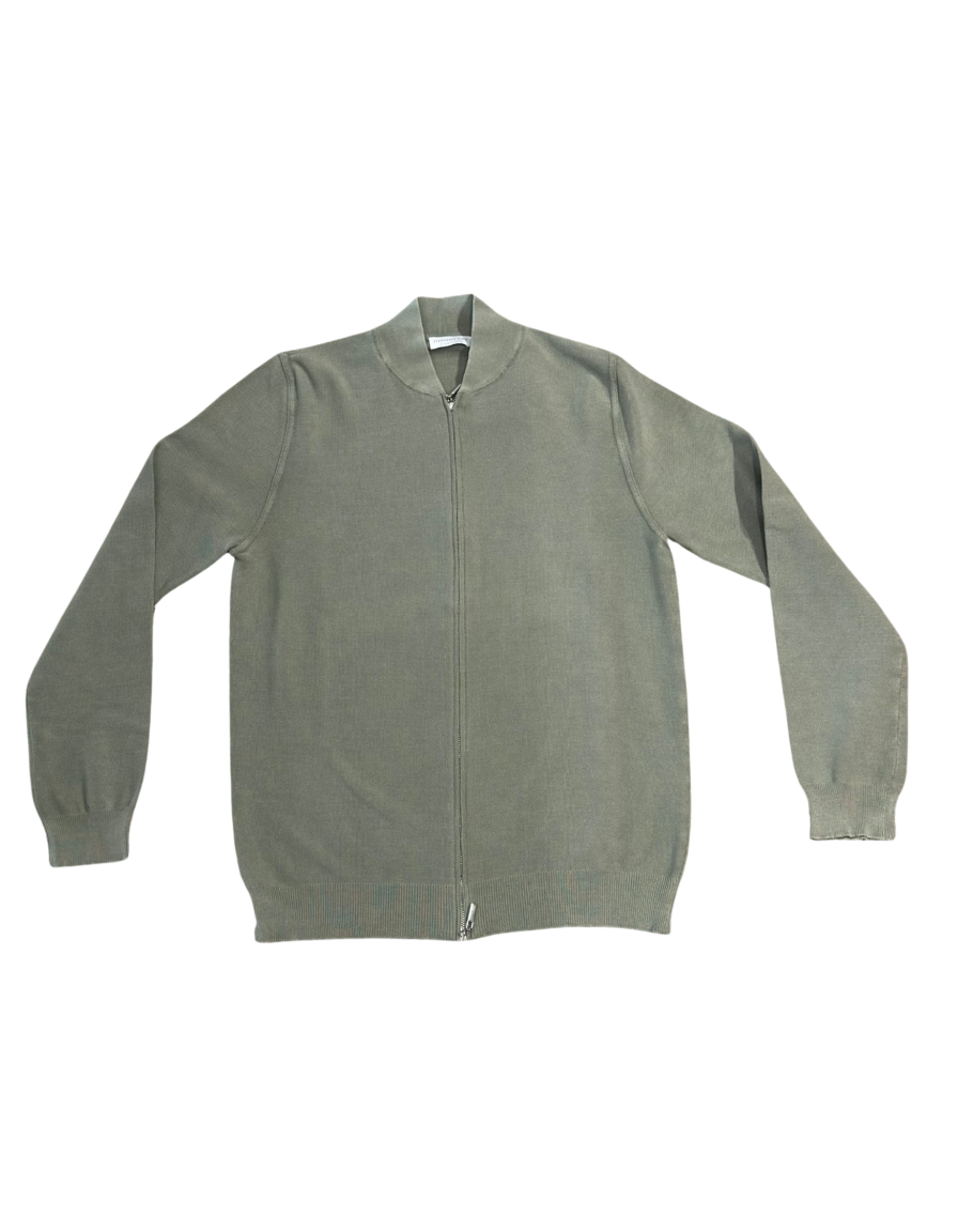 FRANCESCO PIERI MAGLIERIA Maglia modello Philip con zip in cotone verde salvia 