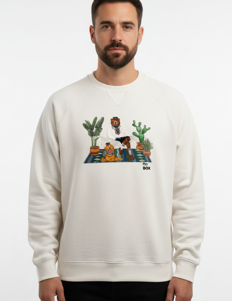 INTHEBOX Felpa unisex bianca in cotone girocollo ricamo Mr Box cactus 