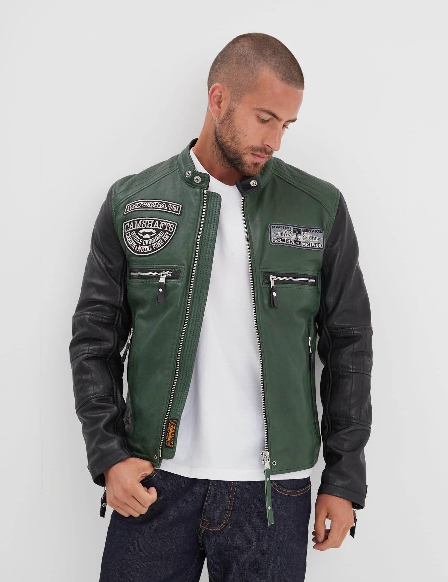 DAYTONA 73 Giacca in pelle verde uomo Roscoda 